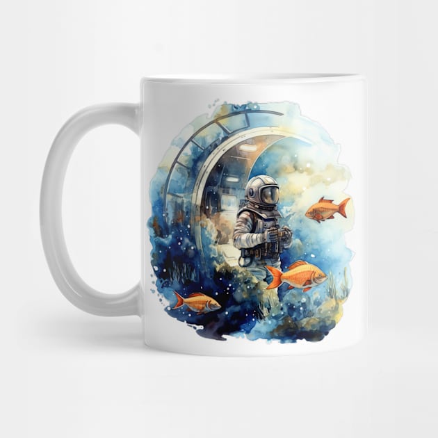 Space Explorer with Swimming Fish by erzebeth